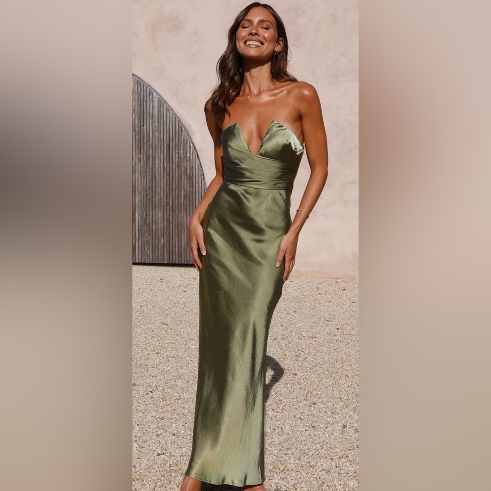 Olive Green Satin Dress